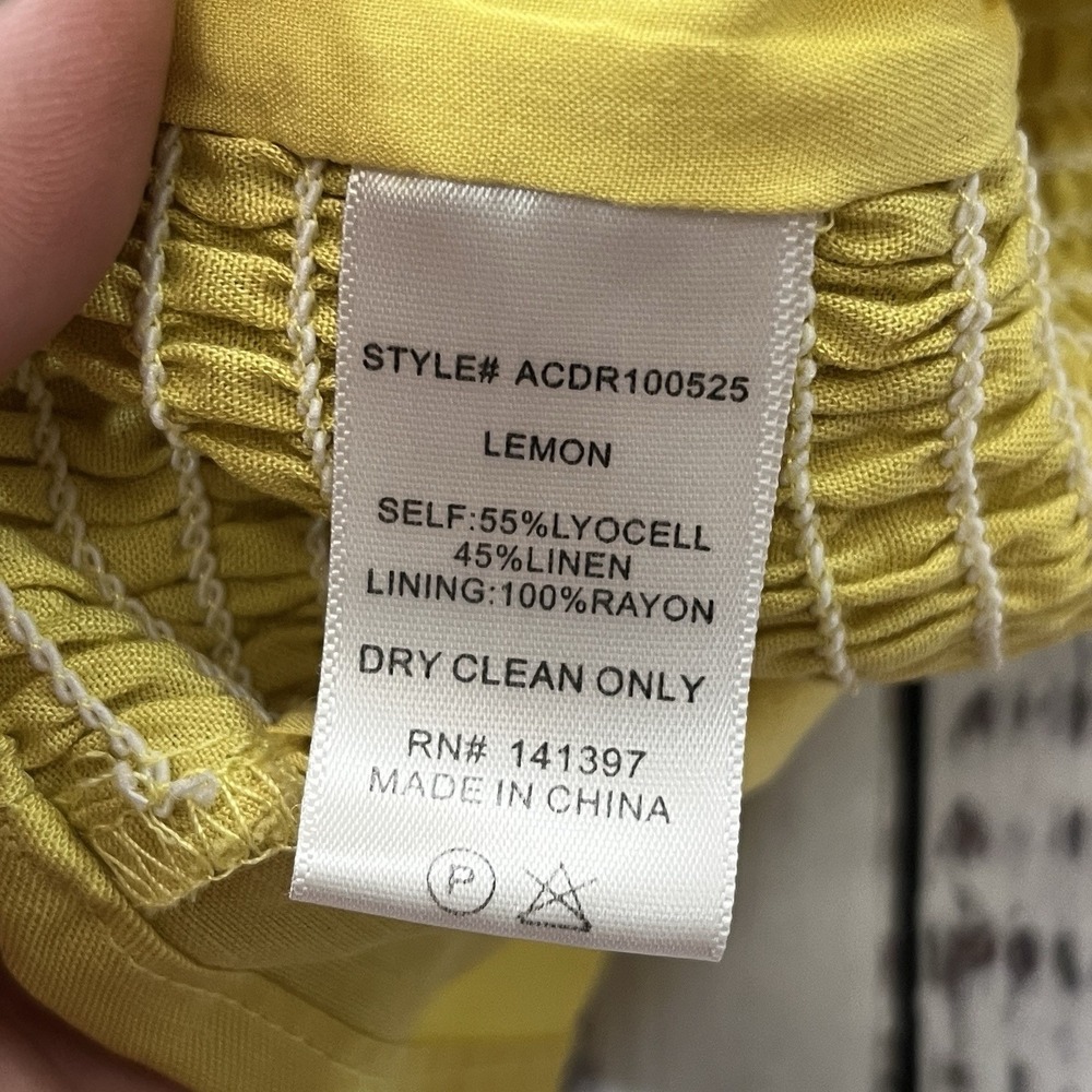ASTR The Label Yellow Lemon Mini Dress Womens L Linen Blend Shirred Side Resort - Picture 9 of 9